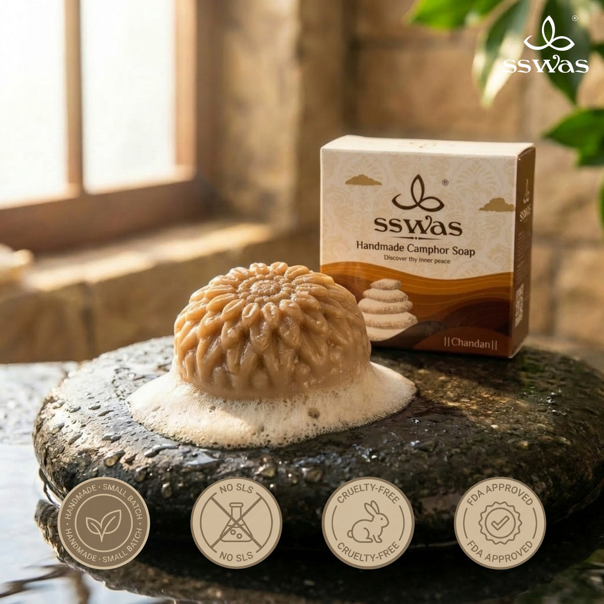 sswas Chandan  Handmade Camphor Soap (Sandalwood)