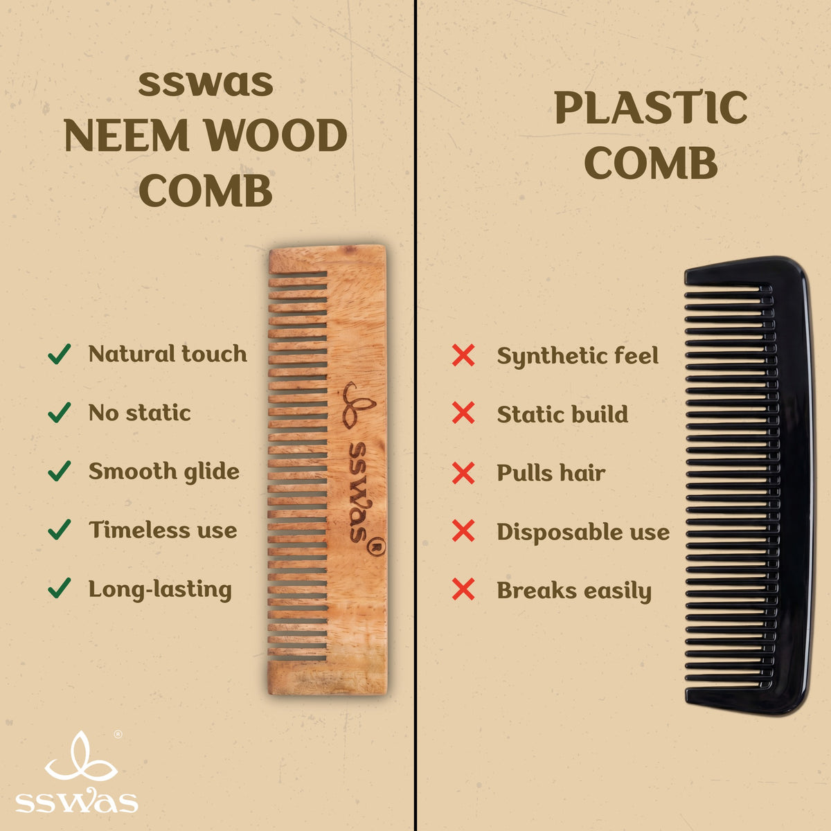 sswas Neem Wood Hair Comb